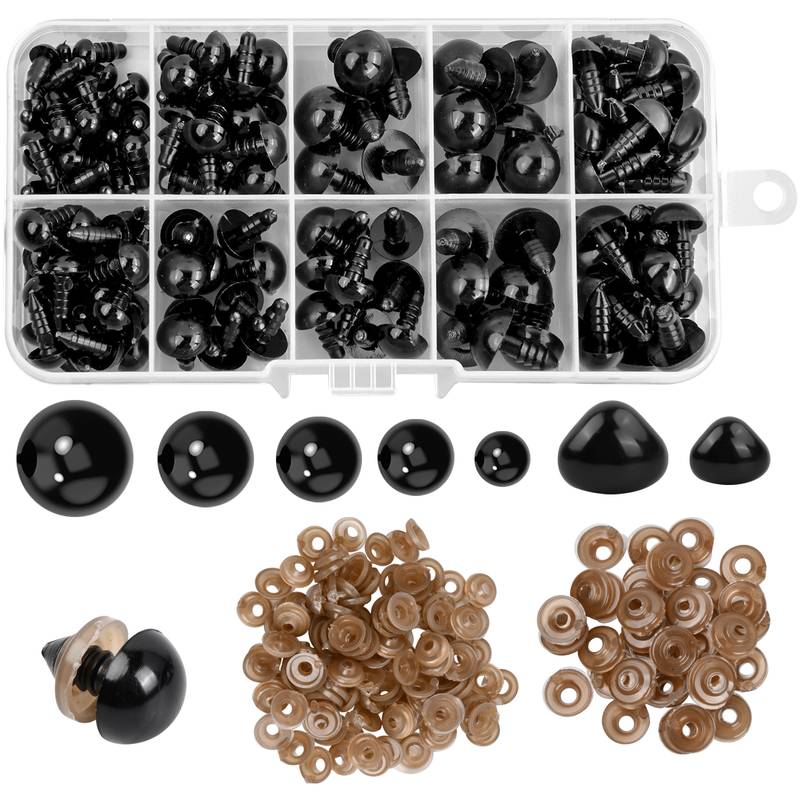 135 Pcs Plastic Safety Eyes And Noses 6-12mm/0.24x0.47in Black Safety Eyes  Doll Making With Washers Small Doll Eyes